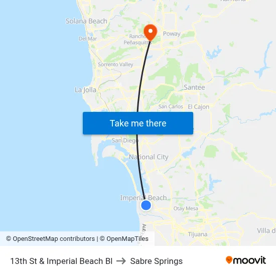 13th St & Imperial Beach Bl to Sabre Springs map
