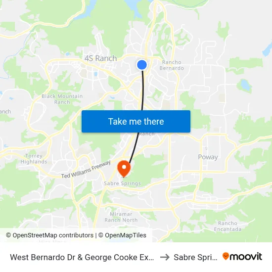 West Bernardo Dr & George Cooke Express Dr to Sabre Springs map