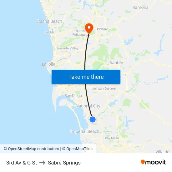3rd Av & G St to Sabre Springs map