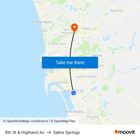 8th St & Highland Av to Sabre Springs map