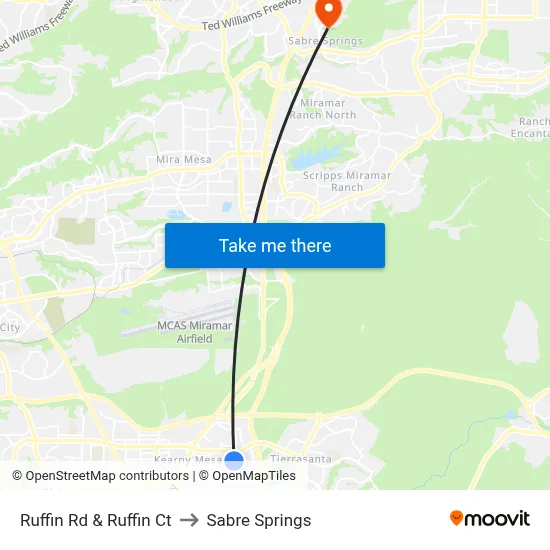 Ruffin Rd & Ruffin Ct to Sabre Springs map
