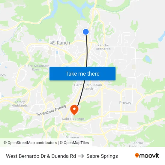 West Bernardo Dr & Duenda Rd to Sabre Springs map