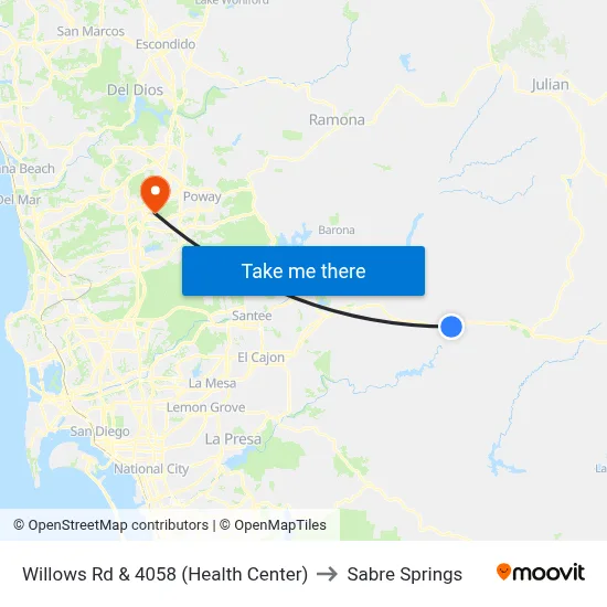 Willows Rd & 4058 (Health Center) to Sabre Springs map
