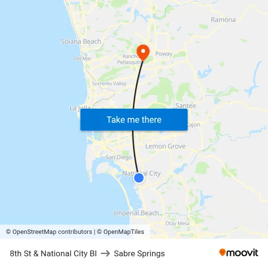 8th St & National City Bl to Sabre Springs map