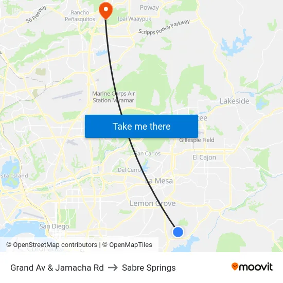 Grand Av & Jamacha Rd to Sabre Springs map