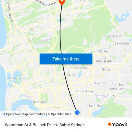 Woodman St & Bullock Dr to Sabre Springs map