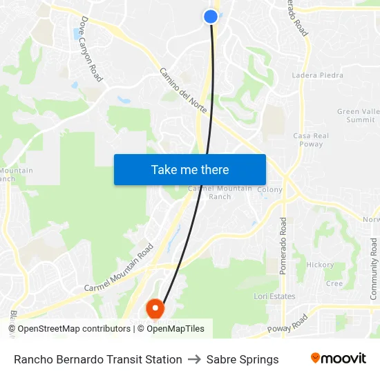 Rancho Bernardo Transit Station to Sabre Springs map