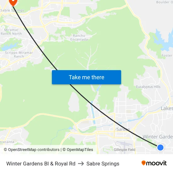 Winter Gardens Bl & Royal Rd to Sabre Springs map