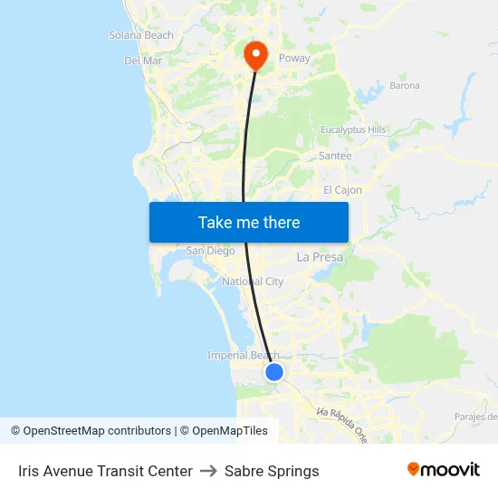 Iris Avenue Transit Center to Sabre Springs map