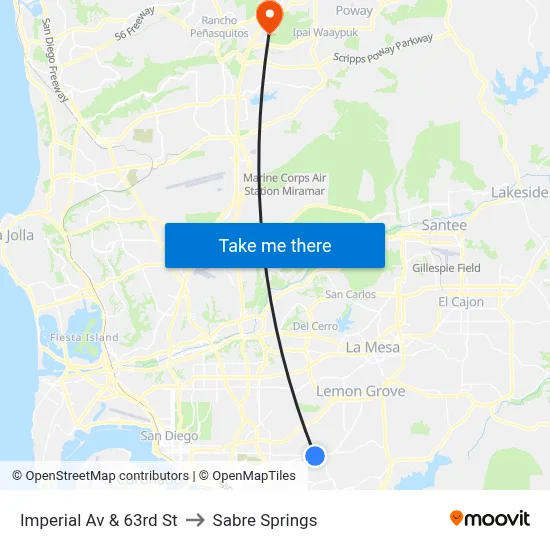 Imperial Av & 63rd St to Sabre Springs map