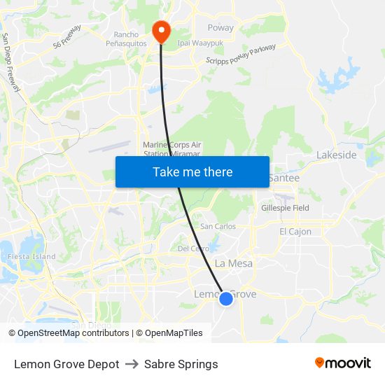 Lemon Grove Depot to Sabre Springs map