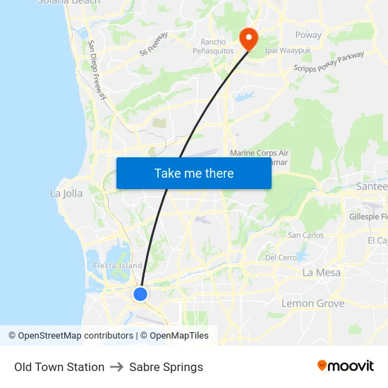 Old Town Station to Sabre Springs map