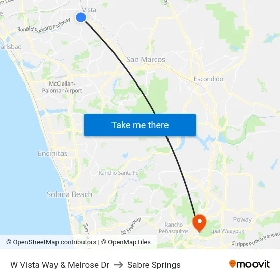 W Vista Way & Melrose Dr to Sabre Springs map