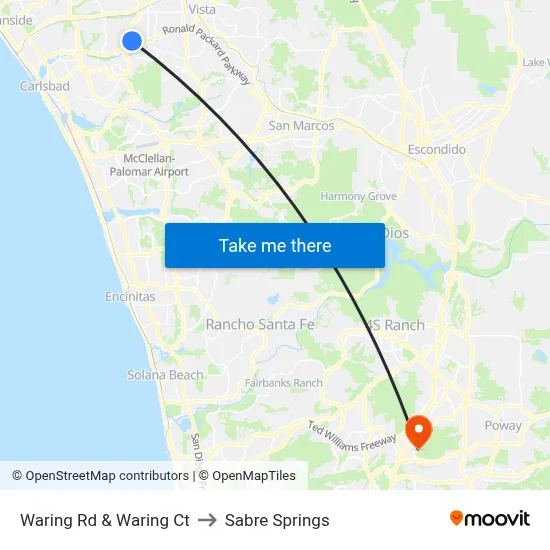 Waring Rd & Waring Ct to Sabre Springs map
