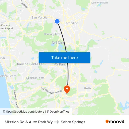Mission Rd & Auto Park Wy to Sabre Springs map