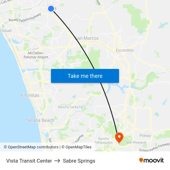Vista Transit Center to Sabre Springs map