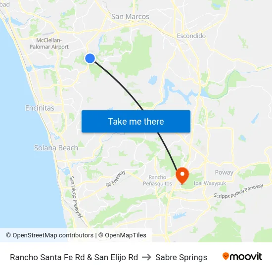 Rancho Santa Fe Rd & San Elijo Rd to Sabre Springs map