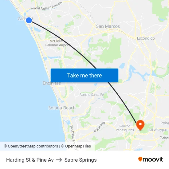 Harding St & Pine Av to Sabre Springs map