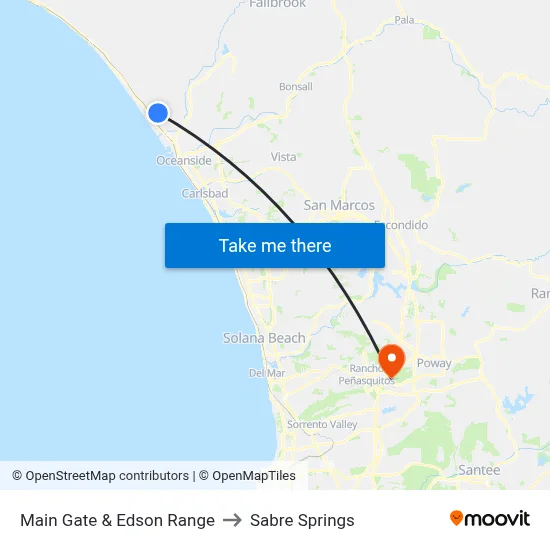 Main Gate & Edson Range to Sabre Springs map