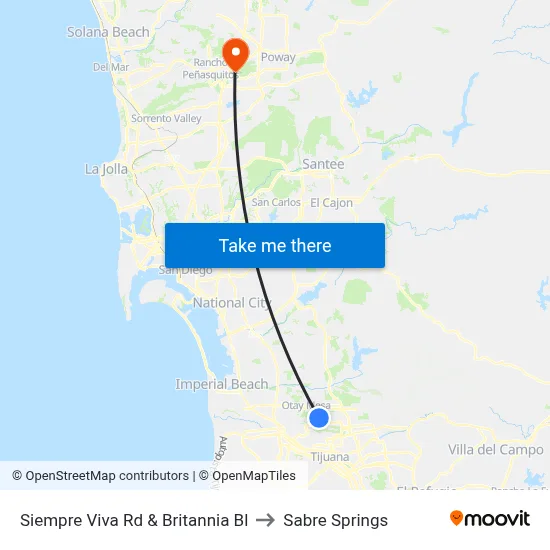 Siempre Viva Rd & Britannia Bl to Sabre Springs map