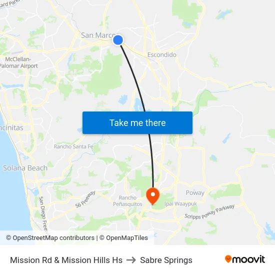 Mission Rd & Mission Hills Hs to Sabre Springs map