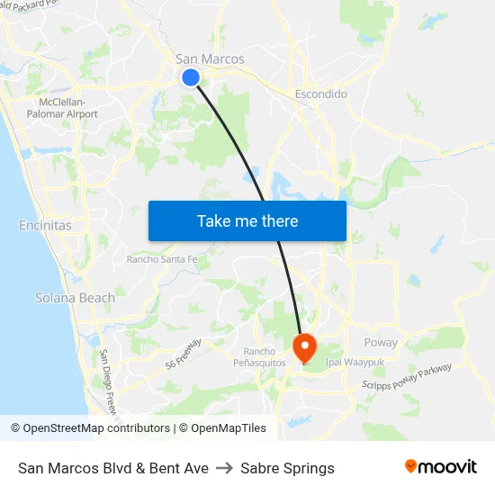 San Marcos Blvd & Bent Ave to Sabre Springs map