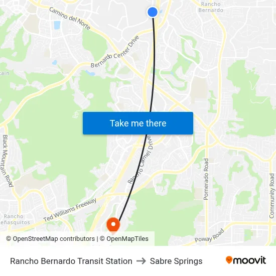 Rancho Bernardo Transit Station to Sabre Springs map