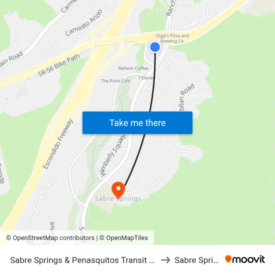 Sabre Springs & Penasquitos Transit Station to Sabre Springs map