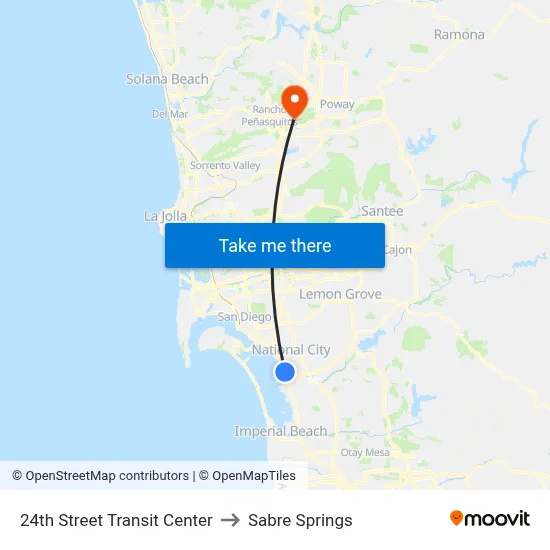 24th Street Transit Center to Sabre Springs map
