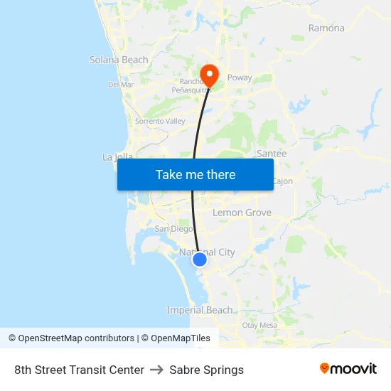 8th Street Transit Center to Sabre Springs map