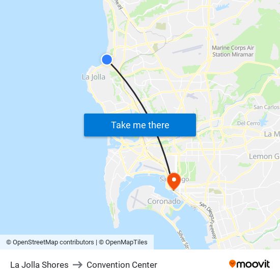La Jolla Shores to Convention Center map