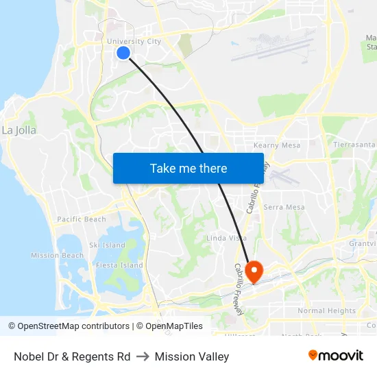 Nobel Dr & Regents Rd to Mission Valley map