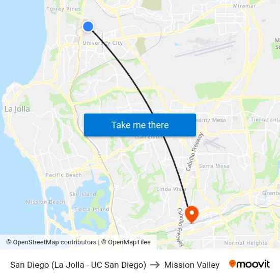 San Diego (La Jolla - UC San Diego) to Mission Valley map