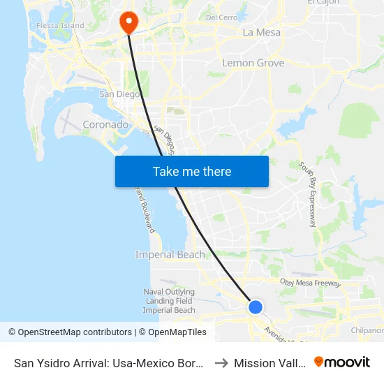 San Ysidro Arrival: Usa-Mexico Border to Mission Valley map