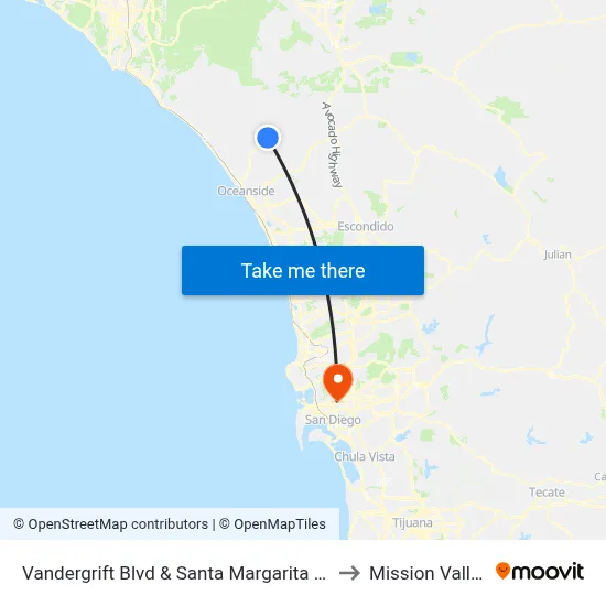 Vandergrift Blvd & Santa Margarita Rd to Mission Valley map