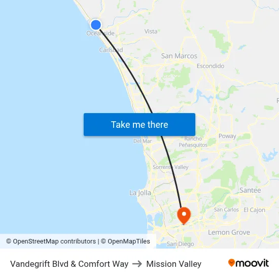Vandegrift Blvd & Comfort Way to Mission Valley map