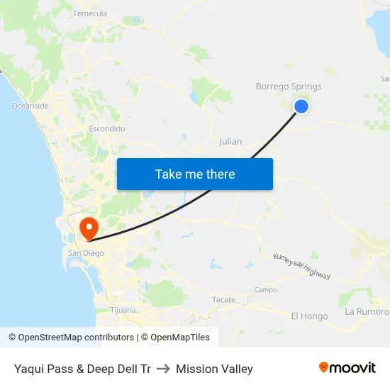 Yaqui Pass & Deep Dell Tr to Mission Valley map