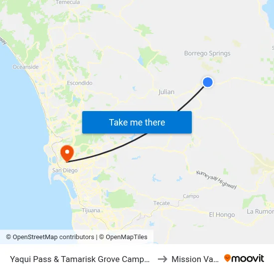 Yaqui Pass & Tamarisk Grove Campground to Mission Valley map