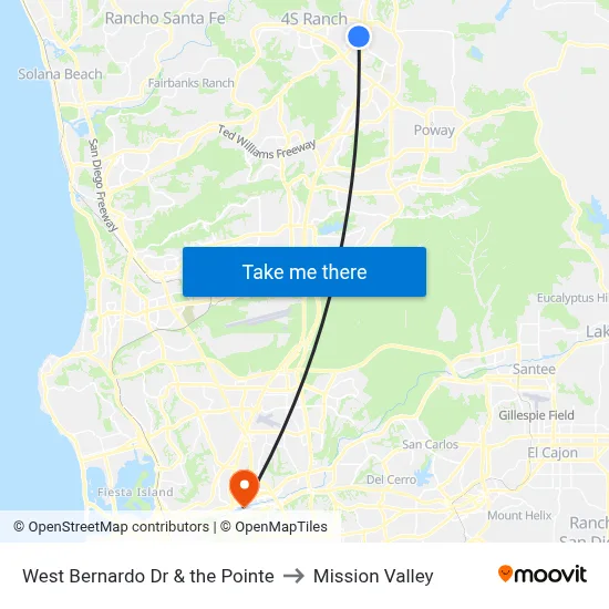 West Bernardo Dr & the Pointe to Mission Valley map
