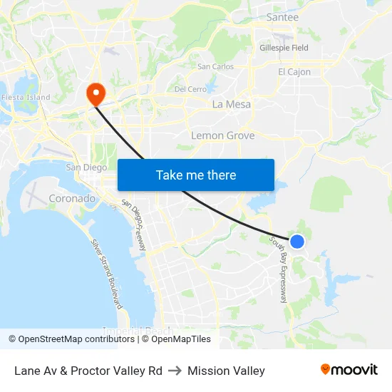 Lane Av & Proctor Valley Rd to Mission Valley map