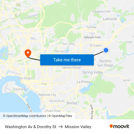 Washington Av & Dorothy St to Mission Valley map