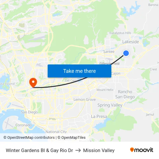 Winter Gardens Bl & Gay Rio Dr to Mission Valley map