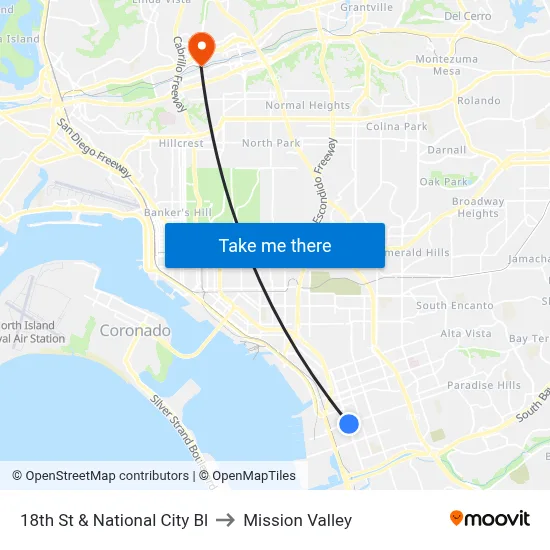18th St & National City Bl to Mission Valley map