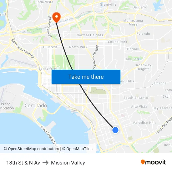 18th St & N Av to Mission Valley map