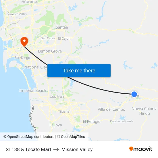 Sr 188 & Tecate Mart to Mission Valley map