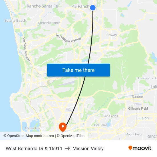 West Bernardo Dr & 16911 to Mission Valley map