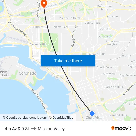 4th Av & D St to Mission Valley map