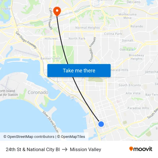 24th St & National City Bl to Mission Valley map