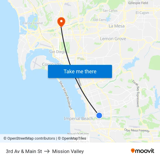 3rd Av & Main St to Mission Valley map
