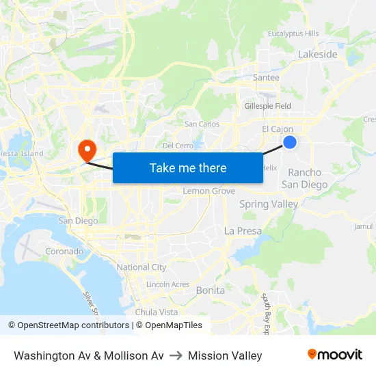 Washington Av & Mollison Av to Mission Valley map